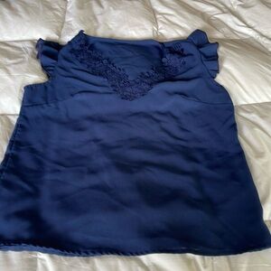 Navy Blue Sleeveless Blouse With Ruffles
